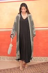 Buy_Surkh Syahi_Black Crepe Embroidery Open Neck, Pandora Long Jacket And Dress Set _Online_at_Aza_Fashions