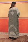 Shop_Surkh Syahi_Black Crepe Embroidery Open Neck, Pandora Long Jacket And Dress Set _at_Aza_Fashions