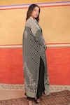 Surkh Syahi_Black Crepe Embroidery Open Neck, Pandora Long Jacket And Dress Set _at_Aza_Fashions