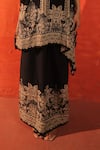 Surkh Syahi_Black Crepe Embroidery V-neck Pandora Kaftan Set _Online_at_Aza_Fashions