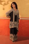 Buy_Surkh Syahi_Black Crepe Embroidery V-neck Pandora Kaftan Set _Online_at_Aza_Fashions