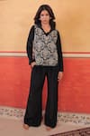 Buy_Surkh Syahi_Black Crepe Embroidery V-neck Pandora Vest Pant Set _at_Aza_Fashions
