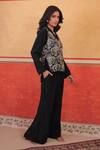 Buy_Surkh Syahi_Black Crepe Embroidery V-neck Pandora Vest Pant Set _Online_at_Aza_Fashions