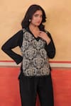 Shop_Surkh Syahi_Black Crepe Embroidery V-neck Pandora Vest Pant Set _Online_at_Aza_Fashions