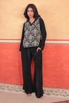 Shop_Surkh Syahi_Black Crepe Embroidery V-neck Pandora Vest Pant Set _at_Aza_Fashions