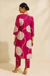 Shop_Thee Modern Roots_Fuchsia Cotton, Cambric Mirrors Split V-neck Printed Kurta Set _at_Aza_Fashions