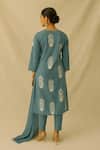 Shop_Thee Modern Roots_Blue Cotton, Cambric Beads Split V-neck Printed Kurta Set _at_Aza_Fashions