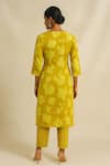 Shop_Thee Modern Roots_Mustard Cotton, Cambric Mirrors V-neck Basanti Bela Printed Kurta Set _at_Aza_Fashions