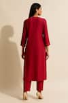Thee Modern Roots_Red Viscose, Silk Embroidery, Sequins V-neck Printed Dupatta And Kurta Set _Online_at_Aza_Fashions