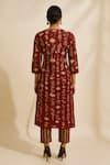 Shop_Thee Modern Roots_Maroon Cotton, Cambric Embroidery Round Neck Floral Print Kurta Set _at_Aza_Fashions