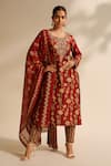 Buy_Thee Modern Roots_Maroon Cotton, Cambric Embroidery Round Neck Floral Print Kurta Set _at_Aza_Fashions