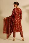 Shop_Thee Modern Roots_Maroon Cotton, Cambric Embroidery Round Neck Floral Print Kurta Set _Online_at_Aza_Fashions