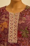 Thee Modern Roots_Wine Viscose, Silk Zari Round Neck Printed Kurta Set _at_Aza_Fashions