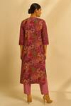 Shop_Thee Modern Roots_Wine Viscose, Silk Zari Round Neck Printed Kurta Set _at_Aza_Fashions