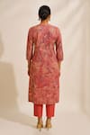Shop_Thee Modern Roots_Peach Bemberg, Muslin Embroidery, Mirrors V-neck Printed Kurta Set _at_Aza_Fashions