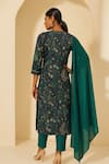 Shop_Thee Modern Roots_Teal Bemberg, Muslin Embroidery, Sequins Round Neck Fern Printed Kurta Set _at_Aza_Fashions
