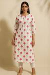 Buy_Thee Modern Roots_Ivory Cotton, Cambric Round Neck Printed Kurta With Pant _at_Aza_Fashions
