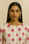 Thee Modern Roots_Ivory Cotton, Cambric Round Neck Printed Kurta With Pant _Online_at_Aza_Fashions