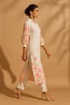 Thee Modern Roots_Ivory Cotton, Cambric Collared Phoolwari Kurta With Pant _Online_at_Aza_Fashions