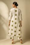 Shop_Thee Modern Roots_Ivory Cotton, Cambric Embroidery, Mirrors V-neck Polka Dot Print Kurta Set _at_Aza_Fashions
