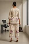 Shop_Thee Modern Roots_Beige Cotton Sequins V-neck Floral Print Kurta With Pant _at_Aza_Fashions