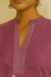Thee Modern Roots_Lilac Cotton, Cambric Embroidery Split V-neck Palmira Printed Kurta With Pant _Online_at_Aza_Fashions