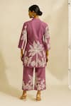 Shop_Thee Modern Roots_Lilac Cotton, Cambric Embroidery Split V-neck Palmira Printed Kurta With Pant _at_Aza_Fashions