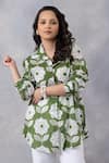Buy_Thee Modern Roots_Olive Green Cotton Collared Floral Print Mul Shirt _at_Aza_Fashions
