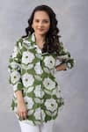 Buy_Thee Modern Roots_Olive Green Cotton Collared Floral Print Mul Shirt _Online_at_Aza_Fashions