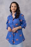 Buy_Thee Modern Roots_Cobalt Cotton Collared Paws And Tails Mul Printed Shirt _at_Aza_Fashions