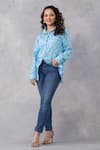 Thee Modern Roots_Blue Cotton Collared Floral Flight Mul Printed Shirt _at_Aza_Fashions