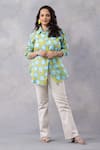 Thee Modern Roots_Yellow Cotton Collared Mango Polka Print Mul Shirt _Online_at_Aza_Fashions
