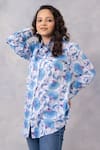 Thee Modern Roots_Blue Cotton Collared Powder Vine Mul Shirt _Online_at_Aza_Fashions