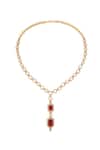 Shop_Nazaakat By Samara Singh_Red Diamonds, Gemstones Ruby Embellished Necklace Set _Online_at_Aza_Fashions
