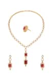 Shop_Nazaakat By Samara Singh_Red Diamonds, Gemstones Ruby Embellished Necklace Set _at_Aza_Fashions