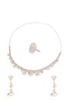 Shop_Nazaakat By Samara Singh_Silver Plated Faux , And White Embellished Necklace Set _at_Aza_Fashions