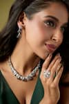 Shop_Nazaakat By Samara Singh_Silver Plated Faux , And White Embellished Necklace Set 