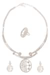 Shop_Nazaakat By Samara Singh_Silver Plated Diamonds And White Embellished Necklace Set _at_Aza_Fashions