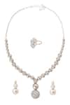 Shop_Nazaakat By Samara Singh_Silver Plated Faux , And White Embellished Necklace Set _at_Aza_Fashions