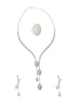 Shop_Nazaakat By Samara Singh_Silver Plated Faux , Stone Embellished Necklace Set _at_Aza_Fashions