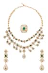 Shop_Nazaakat By Samara Singh_Green Crystals, Diamonds And Gold Embellished Necklace Set _at_Aza_Fashions