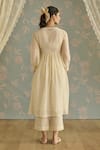 Shop_Kritika Dawar_Ivory Chanderi, Cotton Embroidery V-neck Aria 3d Flower Kurta Set _at_Aza_Fashions