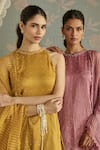 Kritika Dawar_Mustard Chanderi, Organza Pearls, Embroidery Halter Ira Hand Gharara Set _at_Aza_Fashions