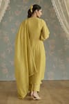 Shop_Kritika Dawar_Yellow Chanderi, Cotton Embroidery V-neck Zella Hand Kurta Set _at_Aza_Fashions