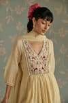Buy_Kritika Dawar_Ivory Chanderi, Cotton Embroidery V-neck Zella Hand Kurta Set _Online_at_Aza_Fashions