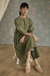 Kritika Dawar_Green Chanderi, Cotton Beads, Lace Round Neck Maira Embroidered Kurta Set _at_Aza_Fashions