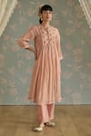 Buy_Kritika Dawar_Pink Chanderi, Cotton Beads, Lace Round Neck Maira Embroidered Kurta Set _at_Aza_Fashions