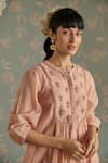 Buy_Kritika Dawar_Pink Chanderi, Cotton Beads, Lace Round Neck Maira Embroidered Kurta Set _Online_at_Aza_Fashions