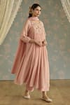 Shop_Kritika Dawar_Pink Chanderi, Cotton Beads, Lace Round Fiza Handwoven Embroidered Kurta Set _Online_at_Aza_Fashions