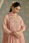 Shop_Kritika Dawar_Pink Chanderi, Cotton Beads, Lace Round Fiza Handwoven Embroidered Kurta Set 